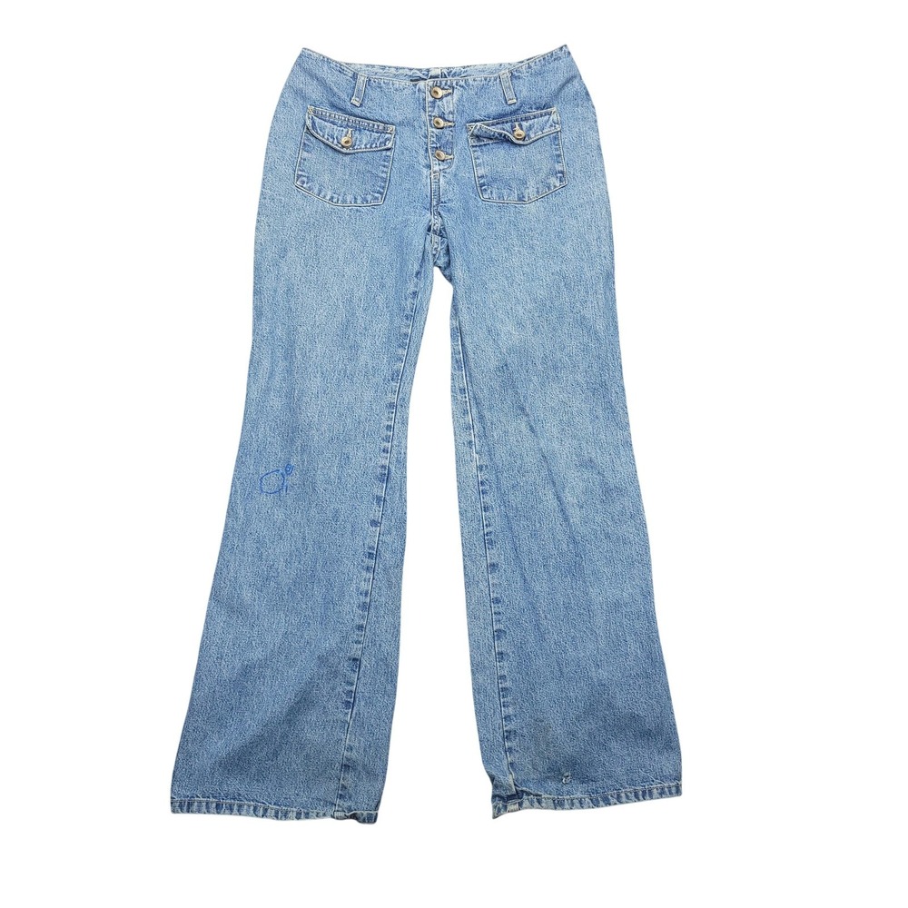 JNCO Jeans Button Fly Womens 11 Blue Light Wash Mid Rise Wide Leg Made USA